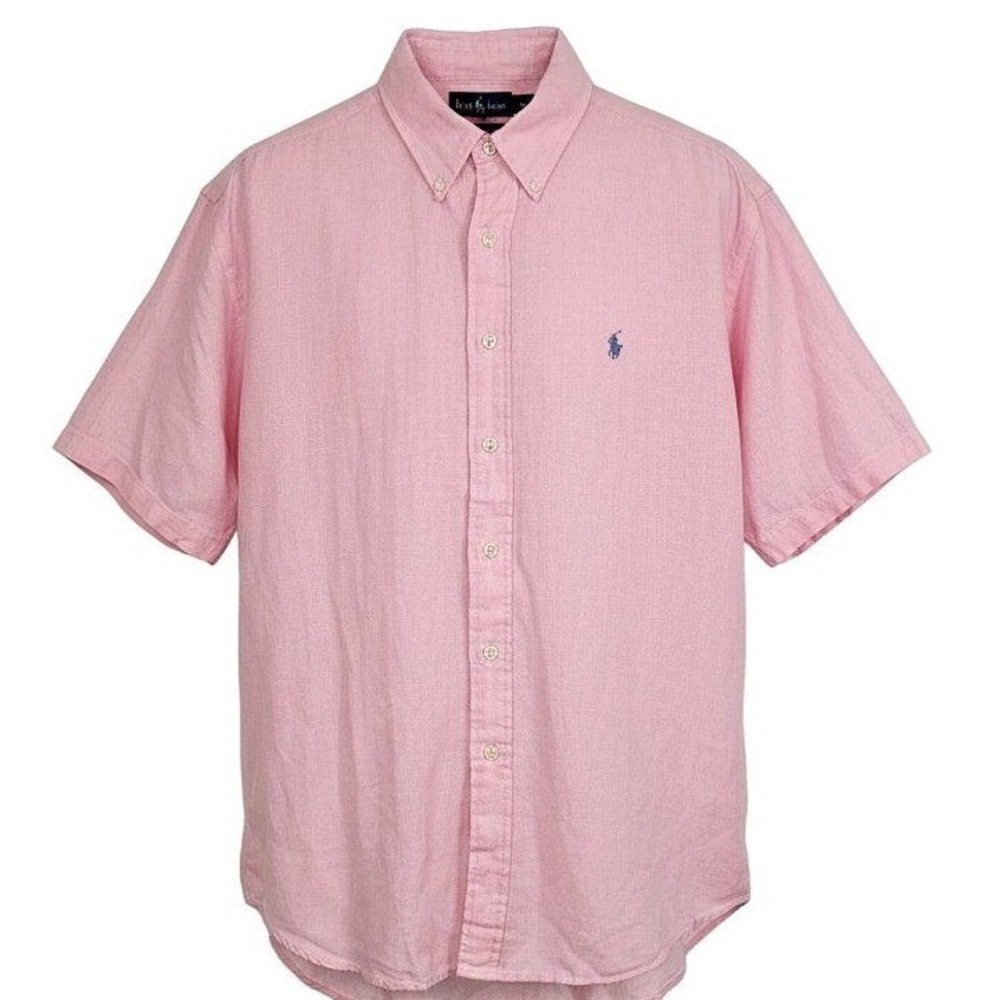 Polo Ralph Lauren Linen Shirt Mens L Pink Blake Short Sleeve Button Down Coastal
